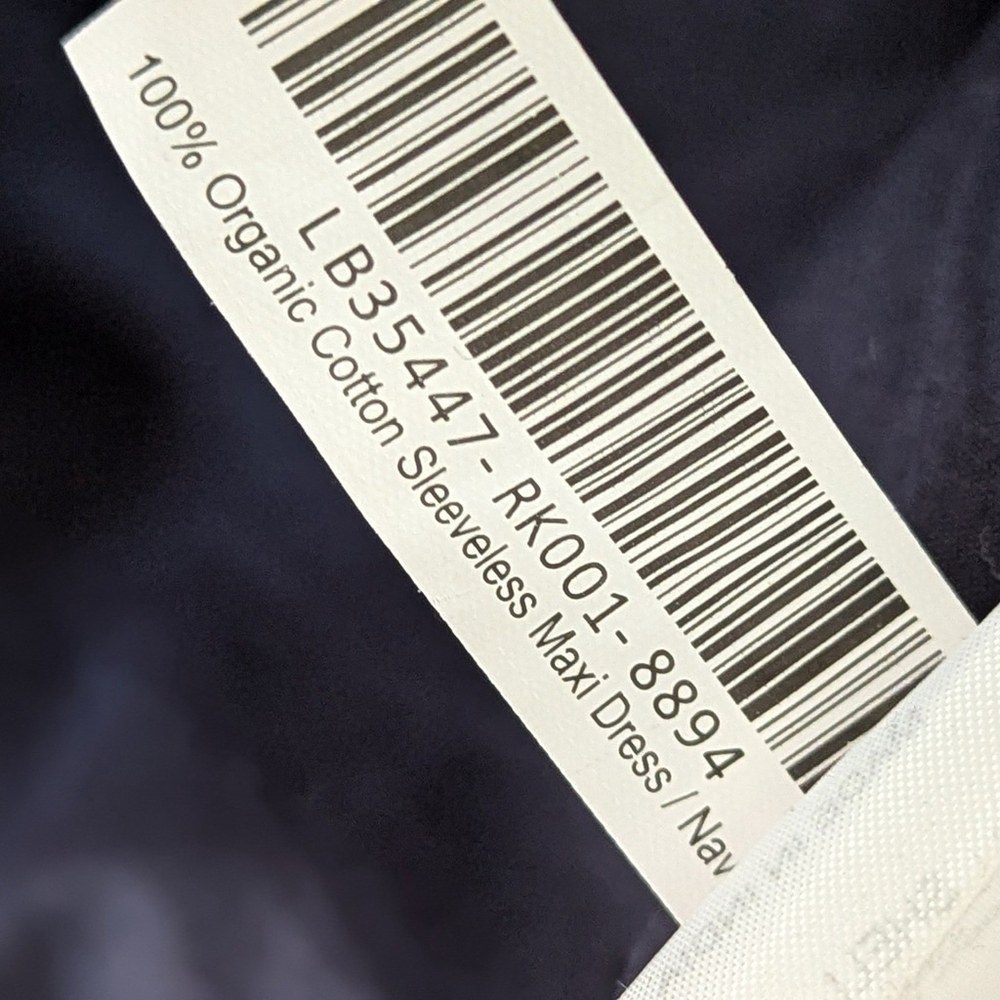 Quince Organic Cotton Navy Sleeveless Maxi Dress Smocked Back Sz L NWT - Picture 8 of 11